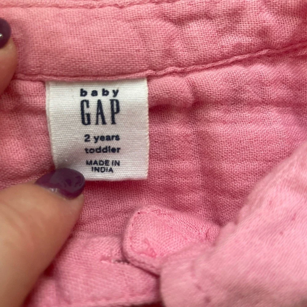 Baby Gap Shirt Girls 2 Years Pink 100% Cotton Gauze Short Sleeve‎ Button Up Top